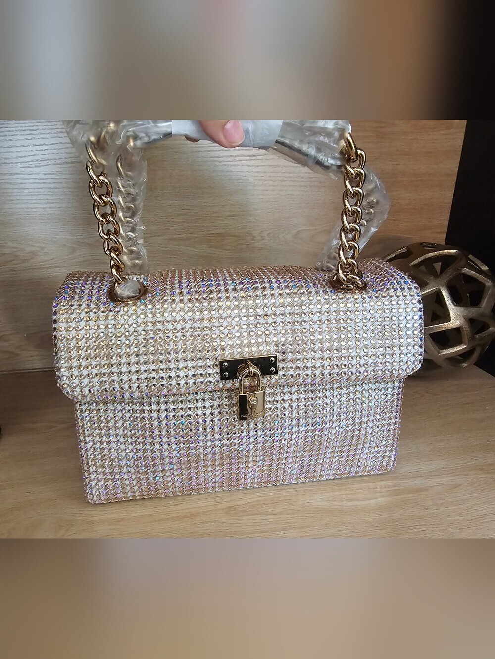 Kurt Geiger London Brixton Crystal-Embellished Shoulder Bag with Gold Chain
